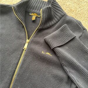 Lauren Ralph Lauren Black Zip-Up Sweater with Gold Accents